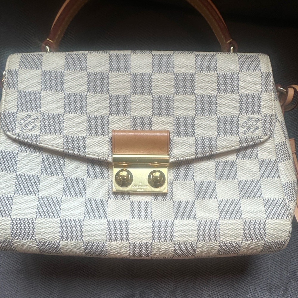 Louis Vuitton Damier Azur Croisette Shoulder Bag in White, Gray & Tan - Picture 15 of 15